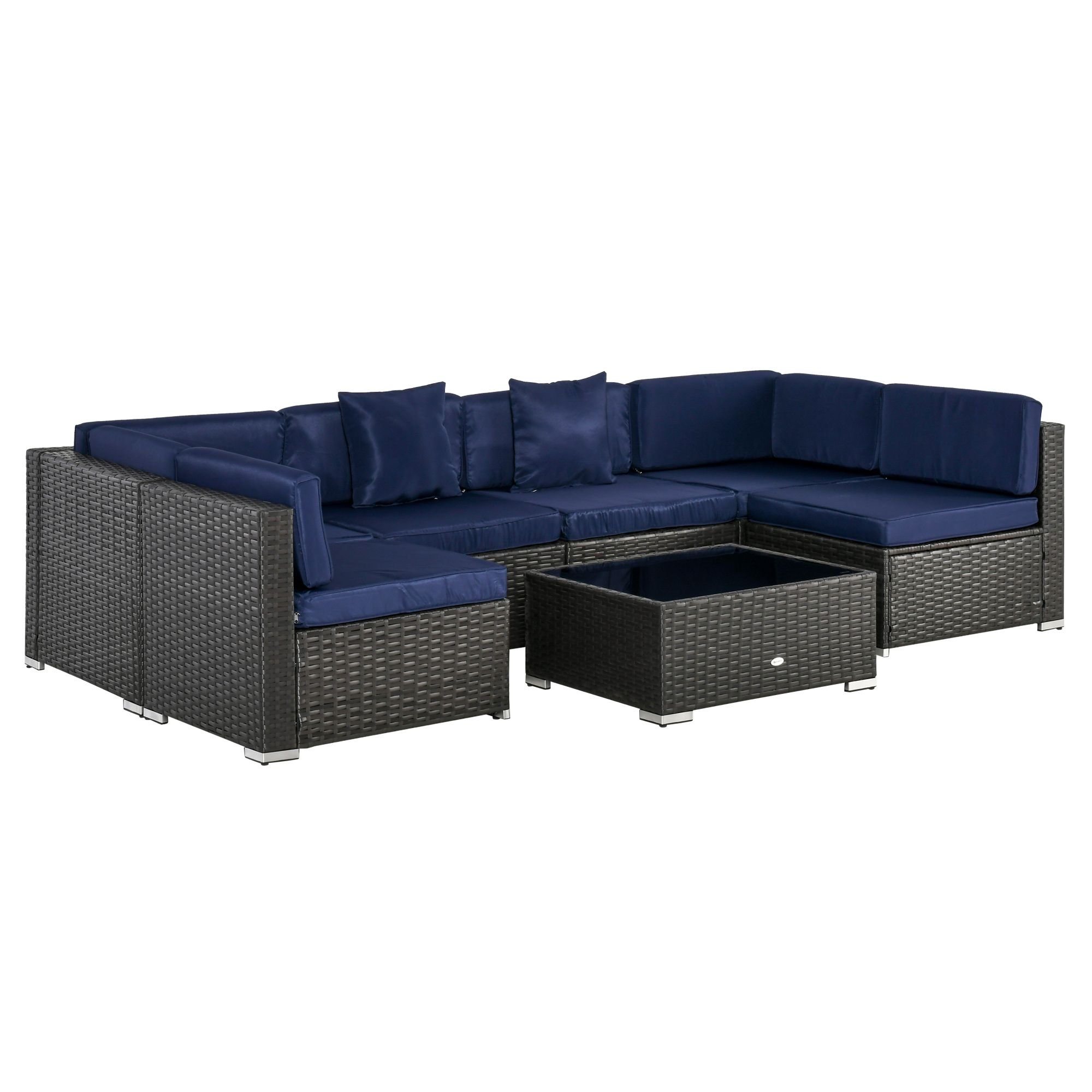7 Pieces Patio Furniture Set, Rattan Outdoor Conversation Set Garden Wicker Sofa Set, Sectional Furniture, Navy 7 Pieces Patio Furniture Set, Rattan Outdoor Conversation Set Garden Wicker Sofa Set, Sectional Furniture, Navy
