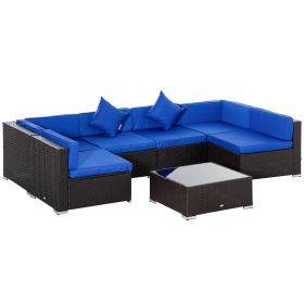 7 Pieces Outdoor Rattan Furniture Set, Patio Wicker Sectional Conversation Sofa Set, Blue 7 Pieces Outdoor Rattan Furniture Set, Patio Wicker Sectional Conversation Sofa Set, Blue